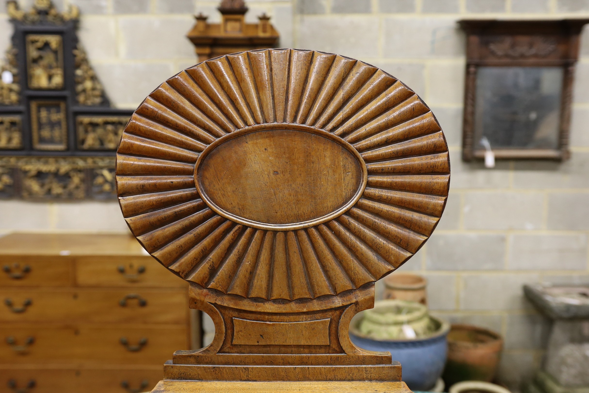 A Victorian mahogany hall chair, width 47cm, depth 40cm, height 83cm